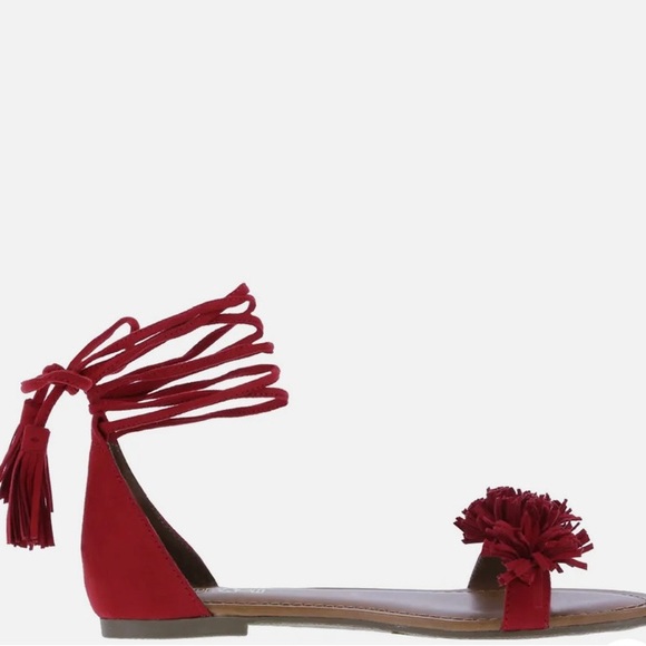 Brash Raspberry Ankle Tie Sandals with Fluffy Faux Suede Strap - Picture 13 of 13